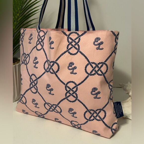 Estée Lauder Pink & Navy Logo Tote Beach Shopper Bag Rope Print NEW - Picture 3 of 11
